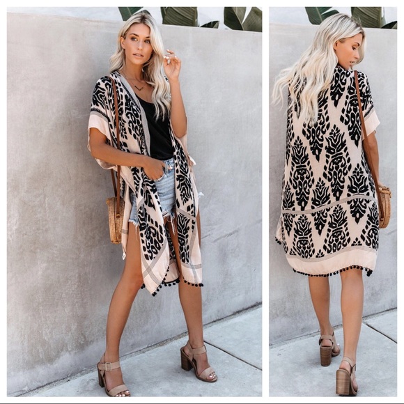 REGGIE-Printed Kimono With Pom Detail - Picture 3 of 4